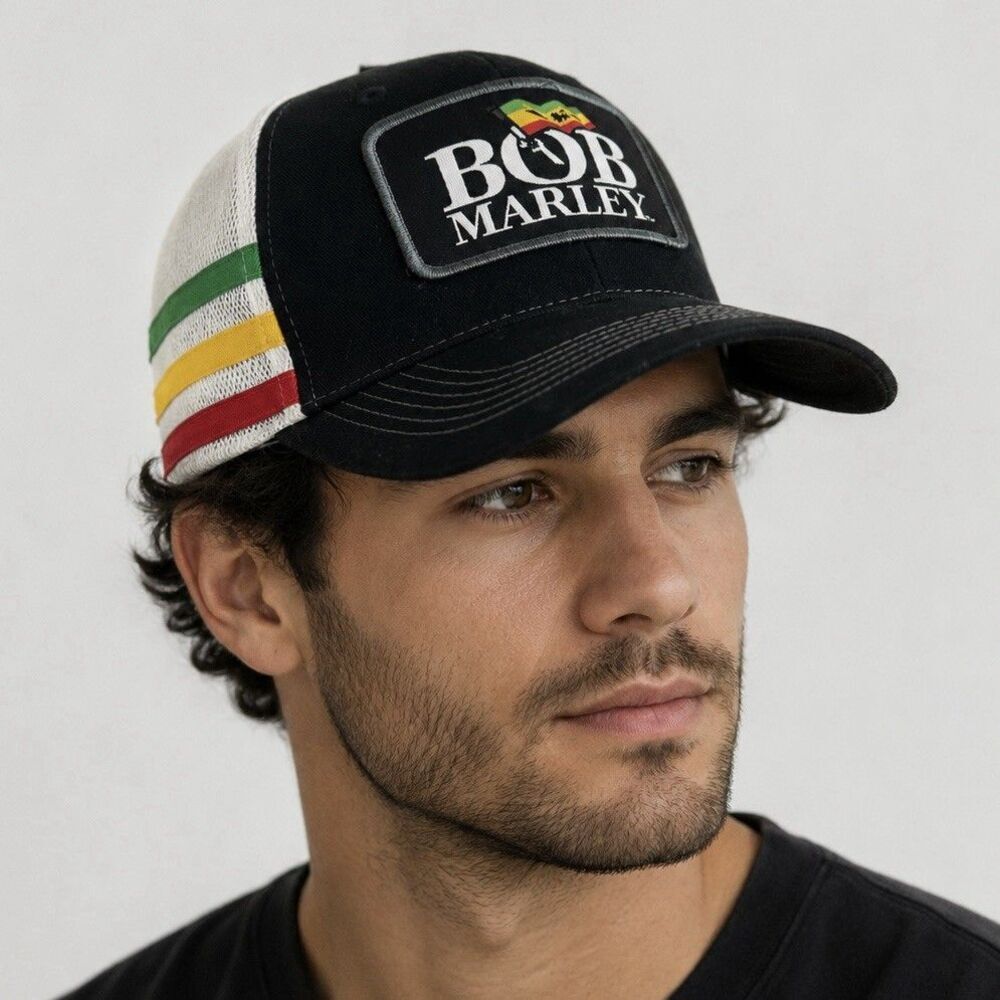 Bob Marley Trucker Hat Rasta Stripe Mesh Snapback Cap One Size NWT Hot Topic